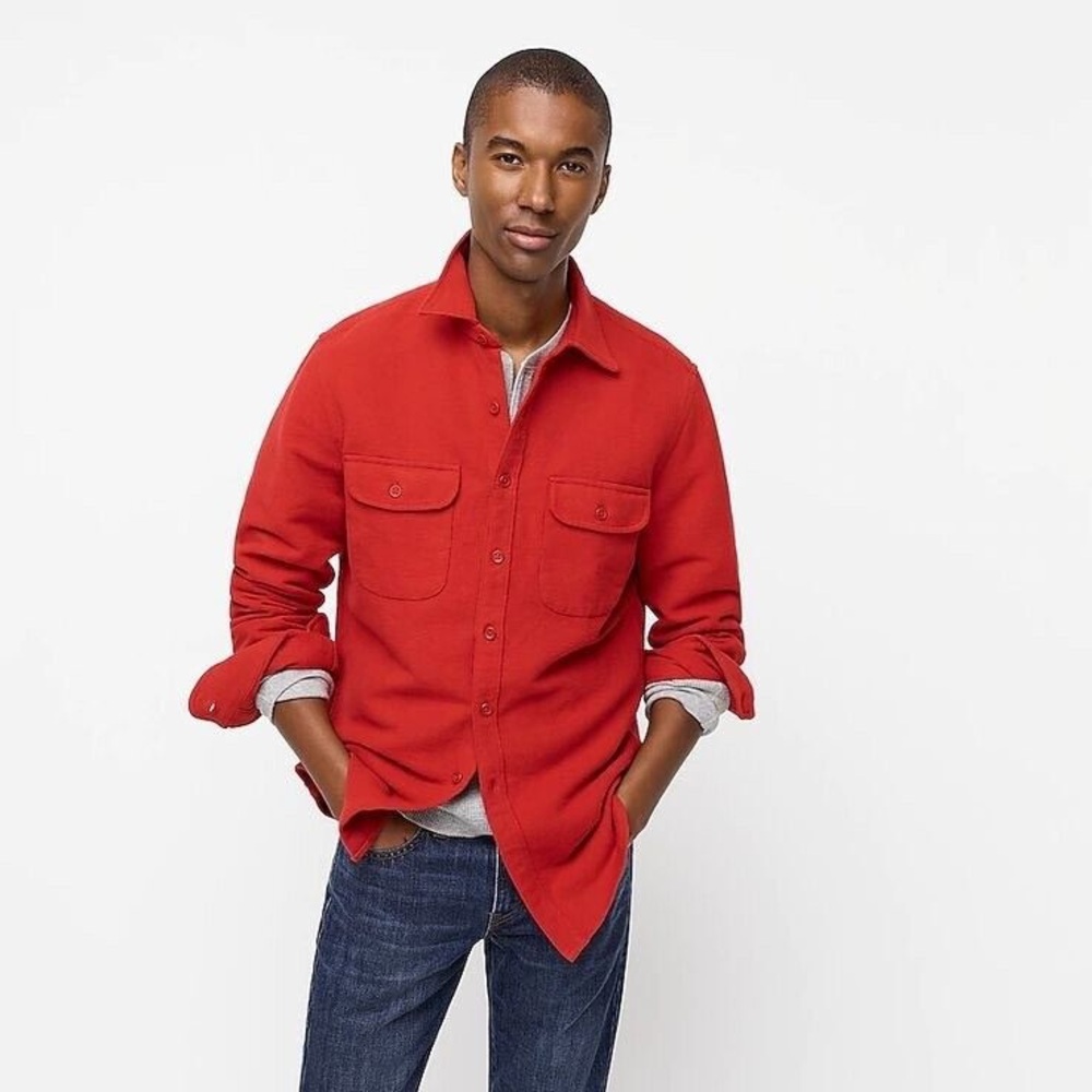 J. Crew Heavyweight Chamois Work Shirt Flannel Button Up Red Long Sleeve Small